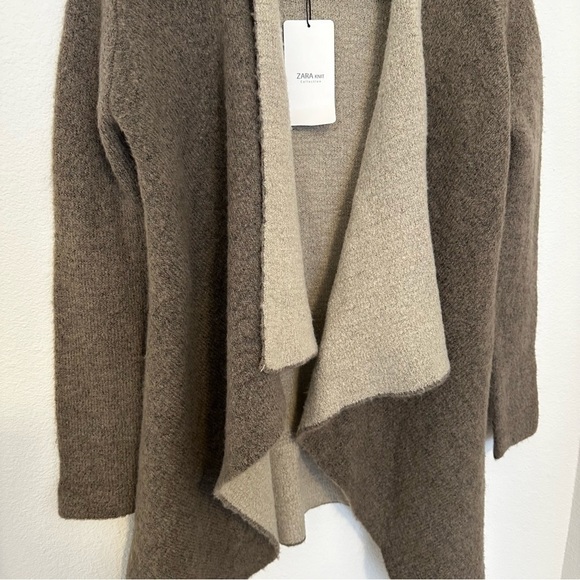 Zara Knit Two Tone Waterfall Cardigan Wool Blend Brown Mocha Size Small Women’s - Picture 3 of 11